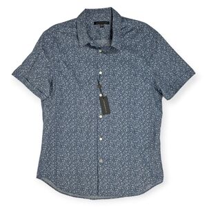 John Varvatos Slim Fit Short Sleeve Button Down Shirt Blue Floral L NWT